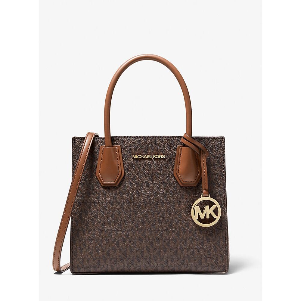 NEW Michael Kors Mercer Medium Logo Accordion Crossbody Brown MK Leather Bag